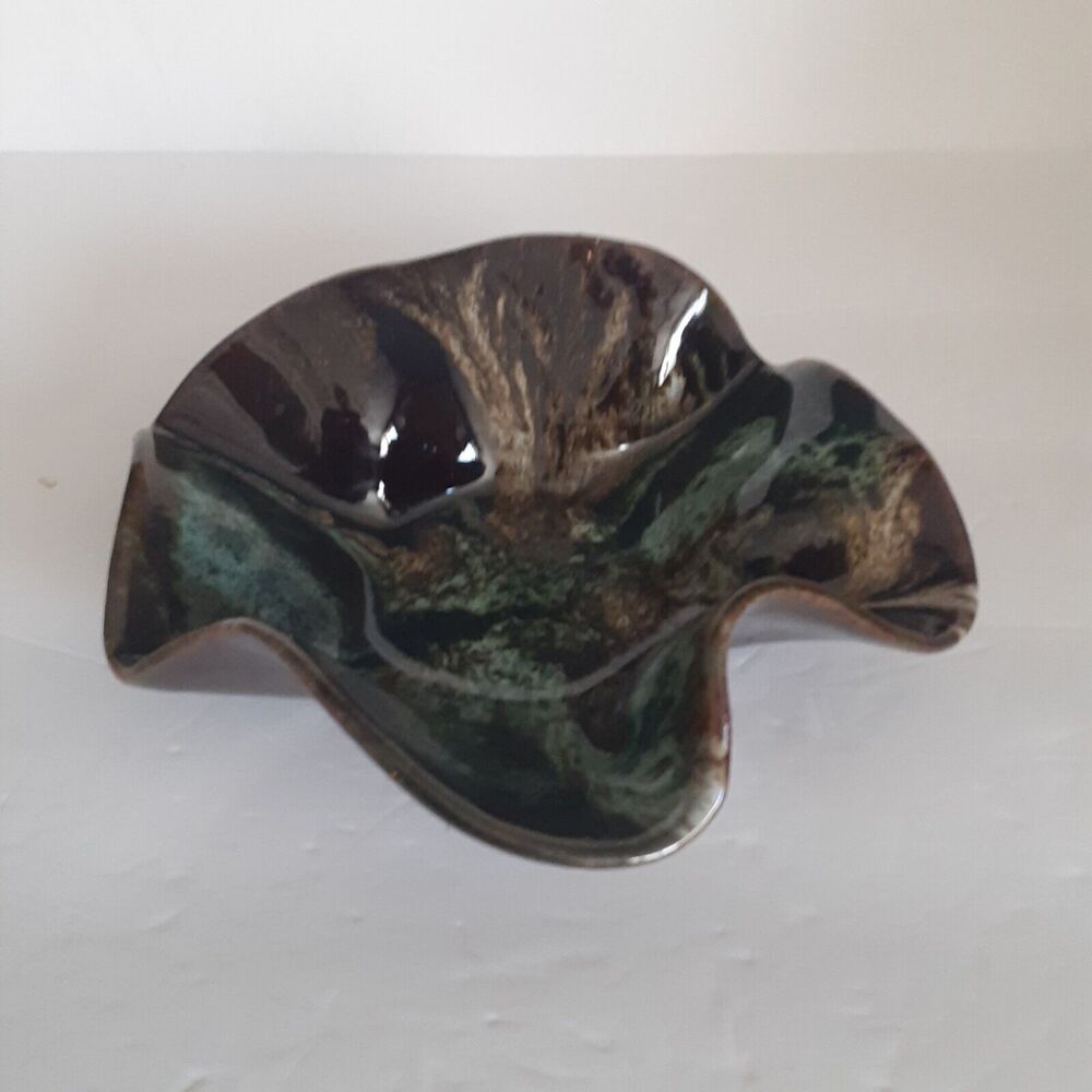 Hand Thrown Pottery Dish/ Ashtray Artist Signed Eclectic Masculine Scalloped